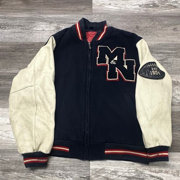 Mitchell & Ness Mens L‎ Wool Insulated Varsity Football Leather Letterman Jacket - Picture 1 of 9